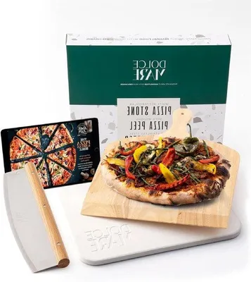 Zdjęcie produktu dla Zestaw do pieczenia pizzy: drewniana deska, nóż do pizzy, kordieryt, piekarnik, grill – chrupiąca pizza