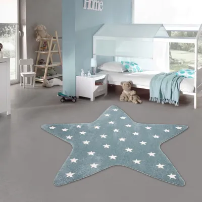 Zdjęcie produktu dla Dywanik dziecięcy gwiazda w kolorze turkusowym z motywem gwiazdy rozmiar - 120 cm okrągły