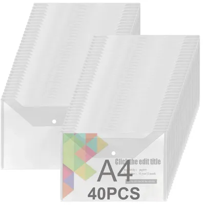 Obrázek produktu pro Složka na dokumenty s knoflíkem, formát A4, průhledná, 40 kusů