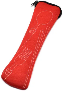 Produktbild von Reisebesteck-Set, rote, tragbare, Metall-Set, mit Messer, Gabel, Löffel, Teelöffel, Besteck, Flaschenöffner, Stab