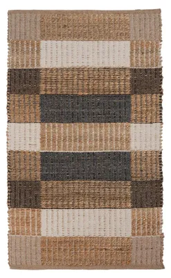 Produktbild von Handwebteppich - 70 x 140 cm - Beige - Braun - Schwarz - kariertes Streifenmuster