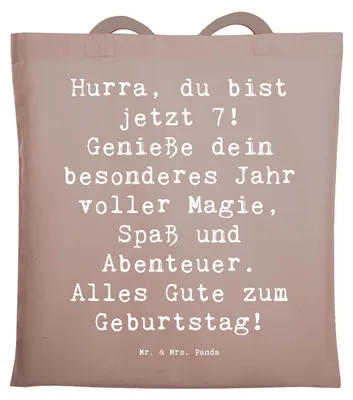 Produktbild von Mr. & Mrs. Panda Schultasche Spruch 7. Geburtstag - Braun Pastell - Geschenk, Geburtstagsgeschenk, Kindergeburtstag, Happy Birthday, Kinder, Spaß, Geburtstagsdekoration