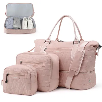 Produktbild von Reisetasche Set Damen, 46x23x35cm Weekender Handgepäck Tasche mit Schuhfach & Nassfach, mit Kosmetiktasche en Kulturbeutel, Sporttasche, Kliniktasche