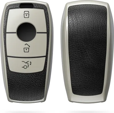 Produktbild von kwmobile Autoschlüssel Hülle kompatibel mit Mercedes Benz Smart Key Autoschlüssel (nur Keyless) - Schlüsselhülle Cover Silber Schwarz