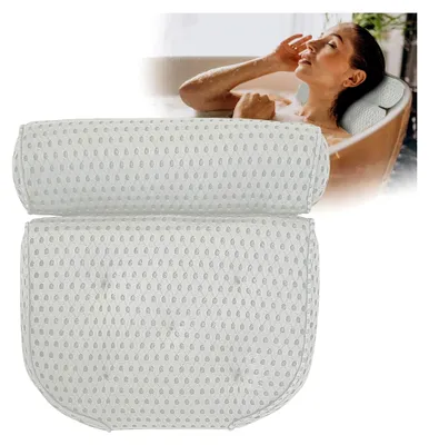 Produktbild von Badewannenkissen Weiß - Badekissen für Badewanne - ergonomisches Nackenkissen für die Badewanne - Badekissen mit 7 extra starken Saugnäpfen - Badewannen Zubehör