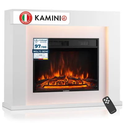 Immagine prodotto di KAMINIO Camino elettrico MATTI - Caminetto da pavimento con riscaldamento, effetto fiamma 3D, luce ambiente a LED, telecomando - Bianco