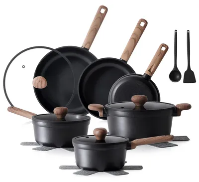 17-tlg. Kochtopf-Set, Antihaftbeschichtung, Induktion, Schwarz