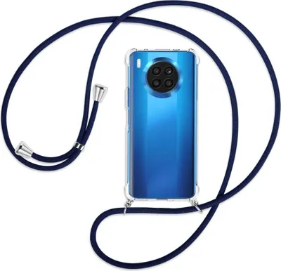 Produktbild von Handykette Backcover-Schutzhülle mit Band (Metall silberfarben) für Huawei nova 8i / Honor 50 Lite - dunkelblau