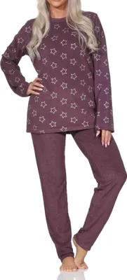 Produktbild von Normann Damen Frottee Schlafanzug langarm Pyjama in edler Sterne Optik - auch in Übergröße ; beere , 36