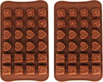 GKA 2 Stück Silikon Pralinenform Geschenke Herzen Rosen Schokoladenform, 3D Schokolade Pralinen Silikonform Backform 48 Mulden BPA Frei