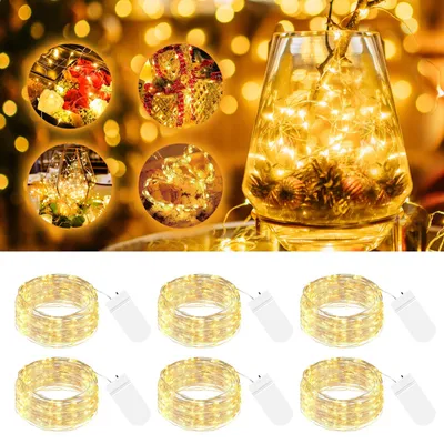 6er-Set LED-Lichterketten, 2 m, 20 warmweiße LEDs, Batteriebetrieb