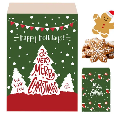 Produktbild von Papiertüten Süßigkeiten Weihnachten Kraftpapier - Set mit 100 Stück - 13 x 18 cm - Grün