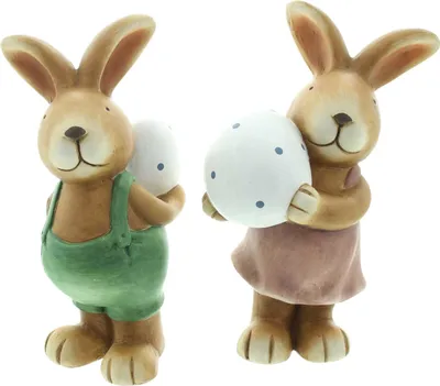 Produktbild von Figur Hase mit Ei 2er Set Ostern Osterfigur Oster-Deko Frühling Deko Dekoration
