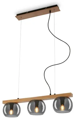 Zdjęcie produktu dla Briloner Leuchten KYRO Lampa wisząca 3x E14 ściemnialna metal-szkło-drewno w kolorze dymu