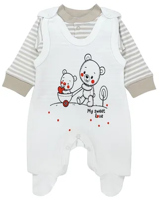 Produktbild von TupTam Baby Mädchen Jungen Strampler mit Langarmshirt Aufdruck Spruch 2 teilig, Farbe: Streifenmuster Grau / Bärchen Herz, Größe: 56