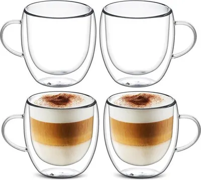 Produktbild von 4 x 150 ml doppelwandige Kaffeetasse mit Henkel, Latte Macchiato-Tassen, Teeglas, Cappuccino-Tassen, hitzebeständig.