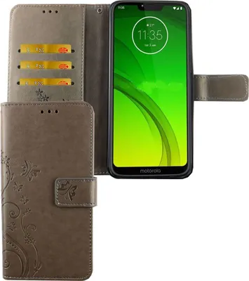 Produktbild von Motorola Moto G7 Handy Hülle Schutz-Tasche Cover Flip-Case Kartenfach Grau