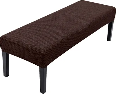 A dark brown textured bench cover on a bench with black legs, isolated on a white background.