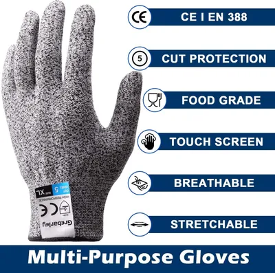 Produktbild von Schnittfeste Handschuhe, Küchenhandschuhe, Metzger-Sicherheitshandschuhe der Stufe 5, Schnittfeste Sicherheitshandschuhe für Küche/Outdoor/Erkunden, Grau, 1 Paar