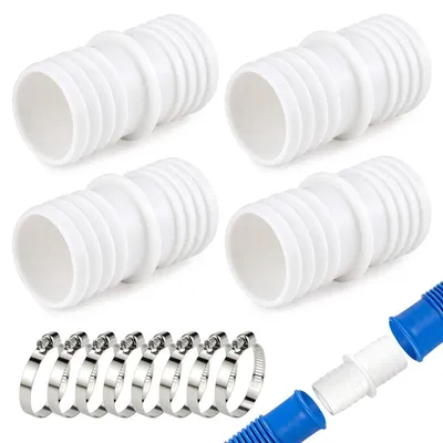 Productafbeelding van Poolslangkoppeling 32mm naar 38mm, 4 stuks, met 8 slangklemmen van roestvrij staal
