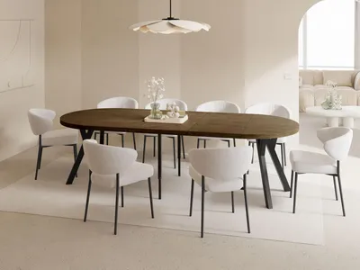 Produktbild von Esstisch Rund Groß XXL Ausziehbar im Loft-Stil – 100 bis 250 cm – Extra Lang Ausziehtisch mit Schwarzen Holzbeinen, Industrieller Tisch für 5-14 Personen – Eiche Braun Rustikal