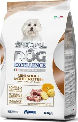 Produktbild von Monge Special Dog Excellence Italian Superpremium Mini Adult Monoprotein Agnello Con Riso, Patate e Agrumi Lamm mit Reis, Kartoffeln und Zitrus 800g