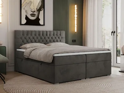 Obrázek produktu pro Kontinentální postel Boxspring PERA s úložným prostorem - 160x200 cm - Tvrdé (H4)|Šedá Samet - Topper T25