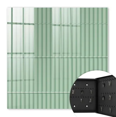 Produktbild von Metall Schlüsselkasten 30 x 30 cm - schwarzer Schlüsselschrank zur Wandmontage - wandhängende Schlüsselbox mit Tür - rechts öffnend - Schlüsselaufbewahrung für Flur - Büro - Arbeitszimmer - Werkstatt - Garage - grüne Streifen