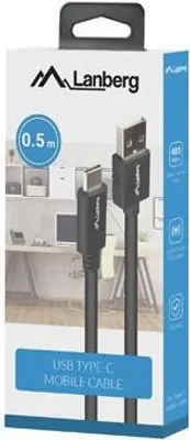 Obrázok produktu pre Lanberg CA-USBO-15CU-0005-BK, 0,5 m, USB A, USB C, USB 2.0, 0,48 Gbit/s, Čierna