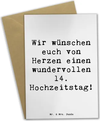 Produktbild von Mr. & Mrs. Panda Grußkarte Spruch 14. Hochzeitstag Elfenbeinhochzeit - Weiß - Geschenk, Klappkarte, Grußkarten, Beständigkeit, herzlichen Glückwunsch, dankeskarten