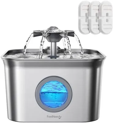 Produktbild von 2.6L Katzenbrunnen Edelstahl mit 3 Filters, Trinkbrunnen für Katze, Katzentrinkbrunnen Ultraleise, Vierfaches Filtersystem, Spülmaschinenfest