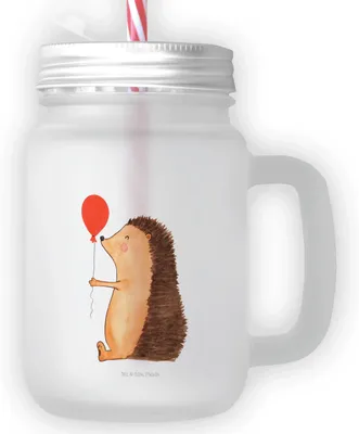 Produktbild von Mr. & Mrs. Panda Glas Igel Luftballon - Transparent - Geschenk, Herzlichen Glückwunsch, Strohhalmglas, mit deckel, Trinkgefäß, Cocktailglas, Geburtstag, Lustige Sprüche