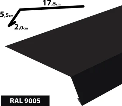 A black metal profile with dimensions indicated by lines and text.