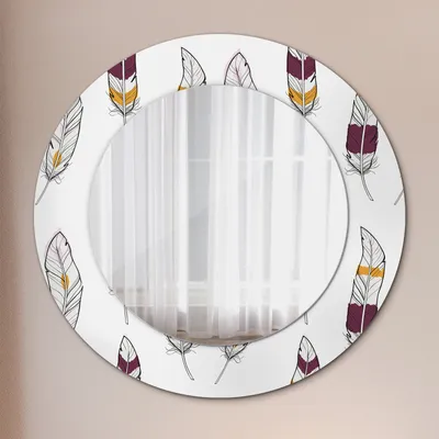 Produktbild von Ø50cm Spiegel - Glasrahmen mit Aufdruck - Wandspiegel Schlafzimmer - Federn