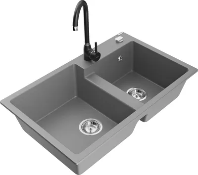 Immagine prodotto di Mexen Tomas lavello da cucina in granito a 2 vasche con rubinetto Telma, grigio - 6516-71-670200-70