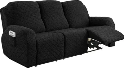 Produktbild von Relaxsofa Hussen, Bezug für Relaxsessel, 8-teiliges Stretch Sofa Überwurf Weich Jacquard Sesselbezug Sofahusse mit Tasche für 3 Sitzer,Schwarz