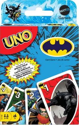 Produktbild von Mattel Games UNO Batman Kartenspiel für Kinder, Erwachsene & Familie mit Sammeldeck & Sonderregel, inspiriert von Batman Comics