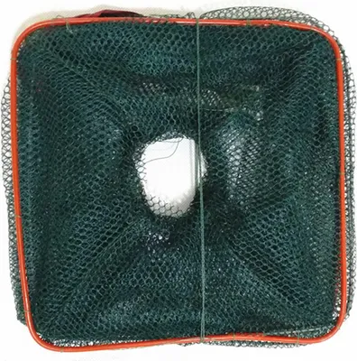 Image de Piège à crevettes Nylon Filet à crabe portable plié et pliable pour la pêche à l'appât Cage en filet avec deux trous pour le homard et les écrevisses