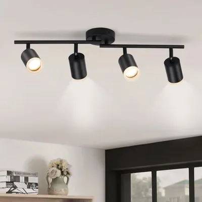 Zdjęcie produktu dla Gr4tec, lampa sufitowa z czterema reflektorami, nowoczesna, z obrotowymi reflektorami, czarna. Lampa sufitowa typu spot z żarówką GU10, metalowa. Idealna do kuchni, przedpokoju, biura, sypialni. (Bez żarówek)