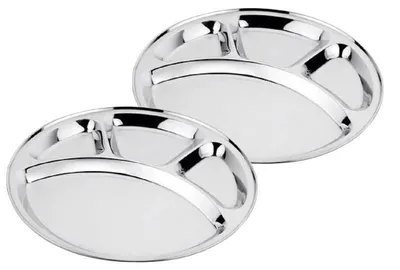 Image de Solidchoice - Ensemble de 2 assiettes repas rondes en acier inoxydable avec 4 compartiments
