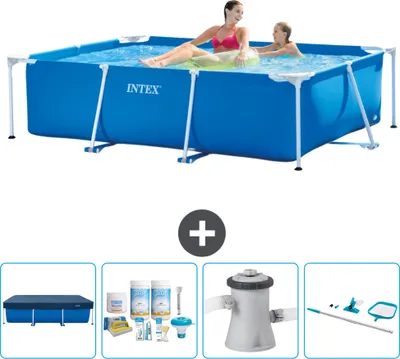 Obrázek produktu pro Bazén Intex s obdélníkovým rámem - 220 x 150 x 60 cm - modrý - včetně krytu - balíčku pro údržbu - filtračního čerpadla pro bazén - čisticí sady