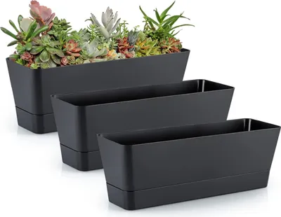 Immagine prodotto di Confezione da 3 - Vaso rettangolare in plastica da 30,5 cm per piante grasse, erbe, verdure (nero) - giardino esterno da balcone