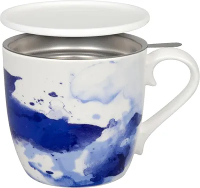 Produktbild von KÖNITZ 115S572252 Becher Seeing Blue 425 ml mit Sieb und Deckel, Bone China Porzellan