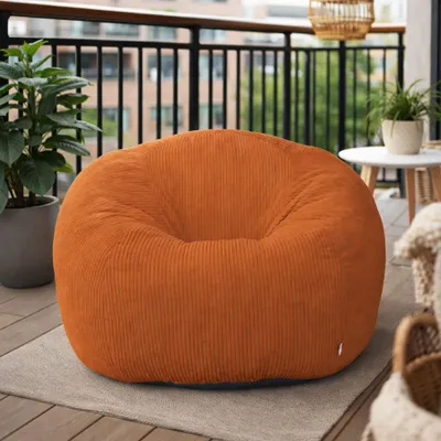 Produktbild von Übergroßer Sitzsack für Erwachsene, gefüllt mit Schaumstoffblöcken, extra großes flauschiges Bodensofa, knochenloser Lesesessel, Orange