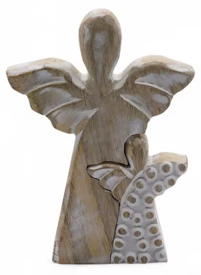 Imagen del producto de Ángel de madera de mango en ángel - Encalado - 15 cm