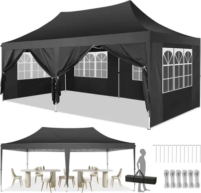 Zdjęcie produktu dla Składana altana 3X6m wodoodporna stabilna altana, namiot imprezowy składany z 6 panelami bocznymi, ulepszony wysoki dach i torba do przenoszenia, altana ogrodowa, UV 50+