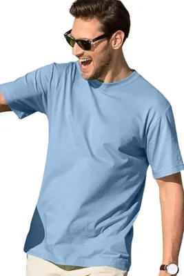 Produktbild von Herren-T-Shirt für den Sommer, 100% Baumwolle, unbedruckt, einfarbig, 145g/m2, Farbe Himmelblau, Größe L