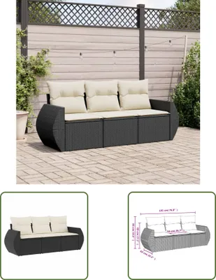 Produktbild von The Living Store 3-tlg. Garten-Sofagarnitur mit Kissen Schwarz Poly Rattan