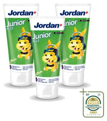 Produktbild von 3 x Jordan Junior Tandpasta 6-12 Jahre - Früchte-Minze - 50 ml - Vorratspackung - 3 Stücke