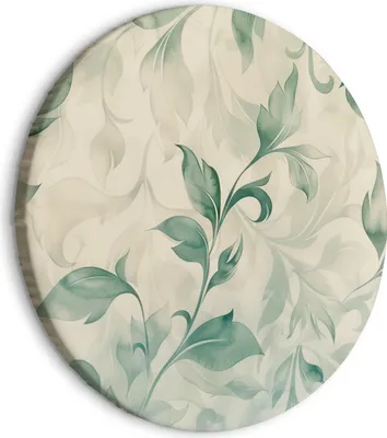 Produktbild von Italienischer Leinwand Rundes Bild - Watercolor Botanical Motif: Delicate Green-Beige Leaves 80x80 cm Muster f-H-10016-bc-a